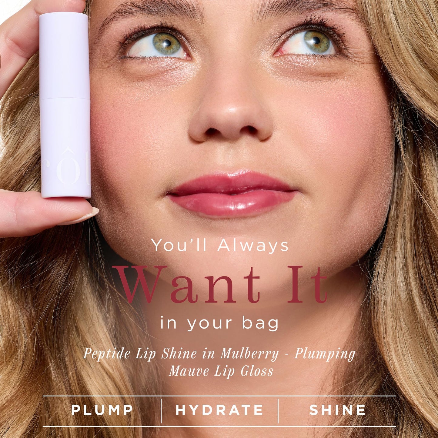 Cote Beauty's Mulberry Peptide Lip Shine, Ultra Hydrating & Long-Lasting Mauve Plumping Lip Gloss for Women with Hyaluronic Acid, Shea Butter & Jojoba