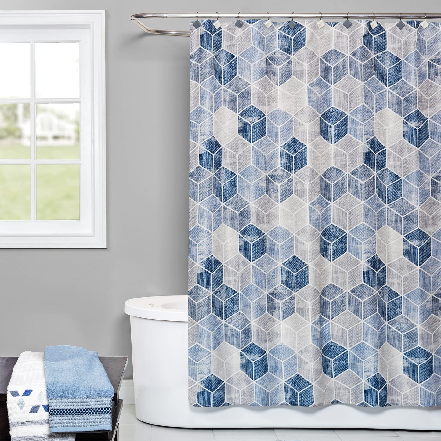 SKL Home Cubes Shower Curtain, Blue