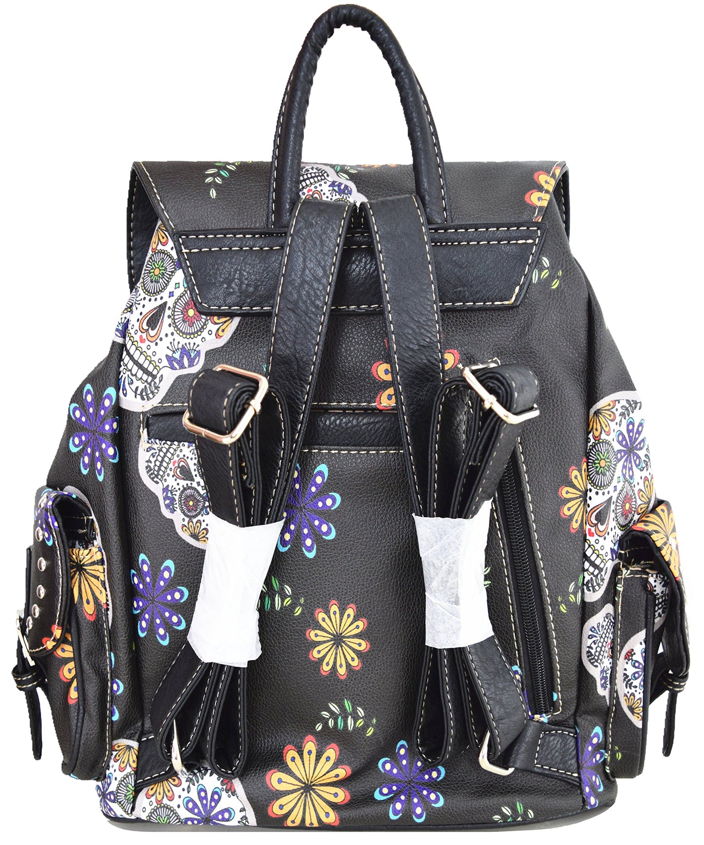 Sugar Skull Day of the Dead Backpack Purse Set ,Vegan Leather Skull Handbag with Matching Wallet,Gothic Punk Rose Design for Women,Mini Backpack…