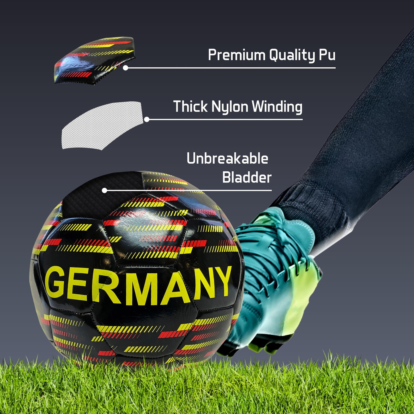Top Spirit Size 5 Soccer Ball, Country Sports Training Futbol for Recreational Youth and Adult Soccer Players, Germany