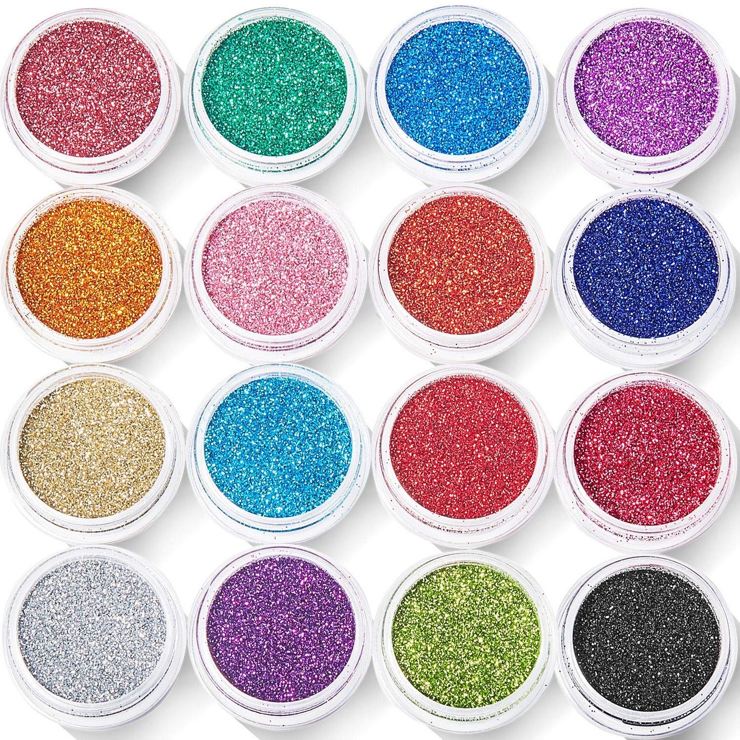 16 Colors Fine Glitter Holographic Nail Glitter Sequins Cosmetic Festival Powder with 6 Small Brushes for Arts and Craft Eyeshadow, Makeup, Nail Body