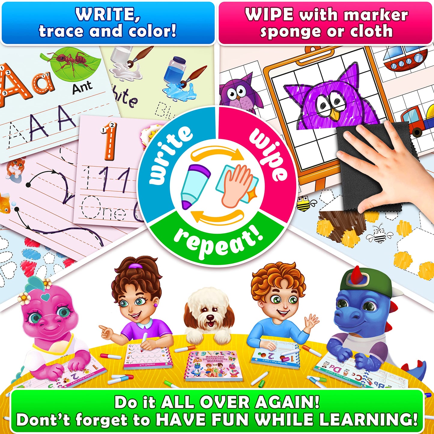 Curious 2 Learn Preschool Learning Workbook – Tracing, Handwriting & Busy Book Activities, Educational Gift for Kids Ages 4+, Blue