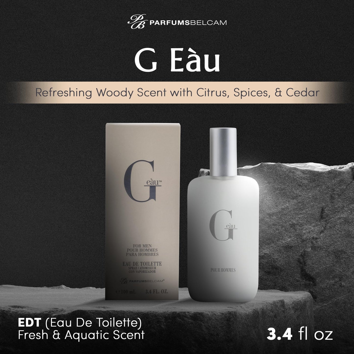 PB ParfumsBelcam G eàu Eau de Toilette Perfume Spray for Men - 3.4 Fl Oz Affordable Long Lasting Cologne, Modern Masculine Scent with Woody Citrus