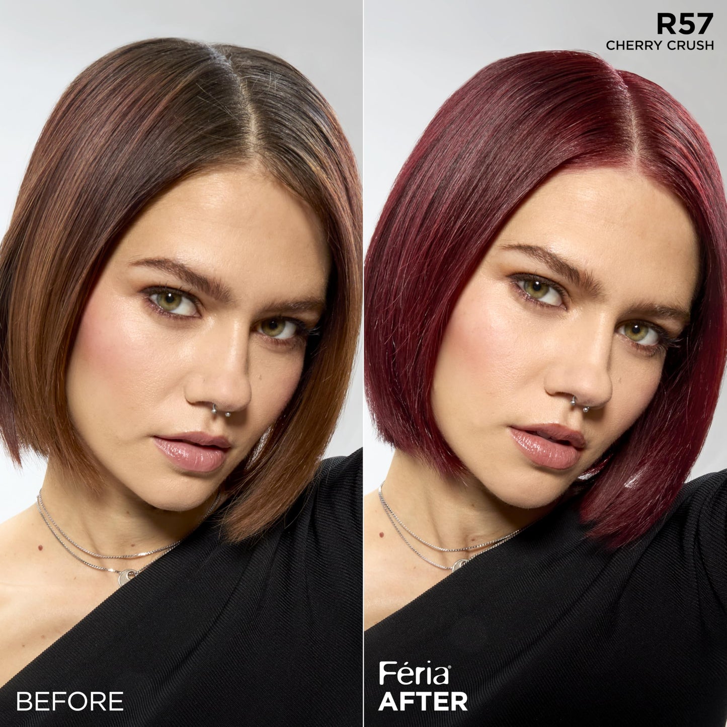L'Oreal Paris Feria Multi-Faceted Shimmering Permanent Hair Color, R57 Cherry Crush (Intense Medium Auburn), Pack of 1 Hair Dye Kit