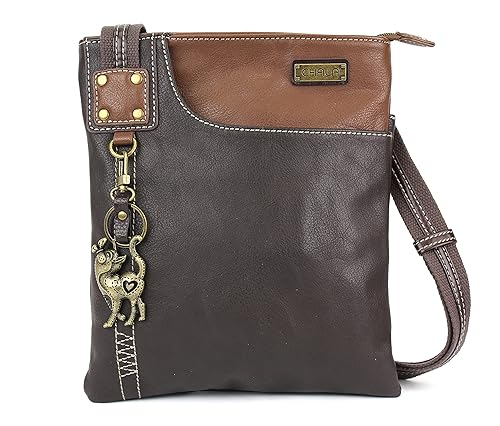 CHALA Handbags Swing PU Leather Cell Phone Purse with Metal Key Chain (Dark Brown Cat)