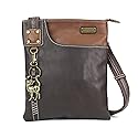 CHALA Handbags Swing PU Leather Cell Phone Purse with Metal Key Chain (Dark Brown Cat)