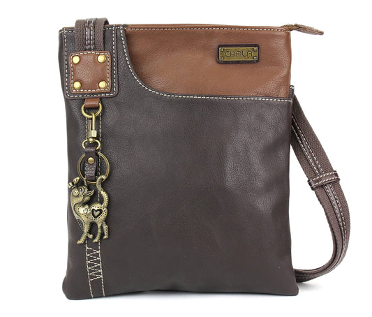 CHALA Handbags Swing PU Leather Cell Phone Purse with Metal Key Chain (Dark Brown Cat)