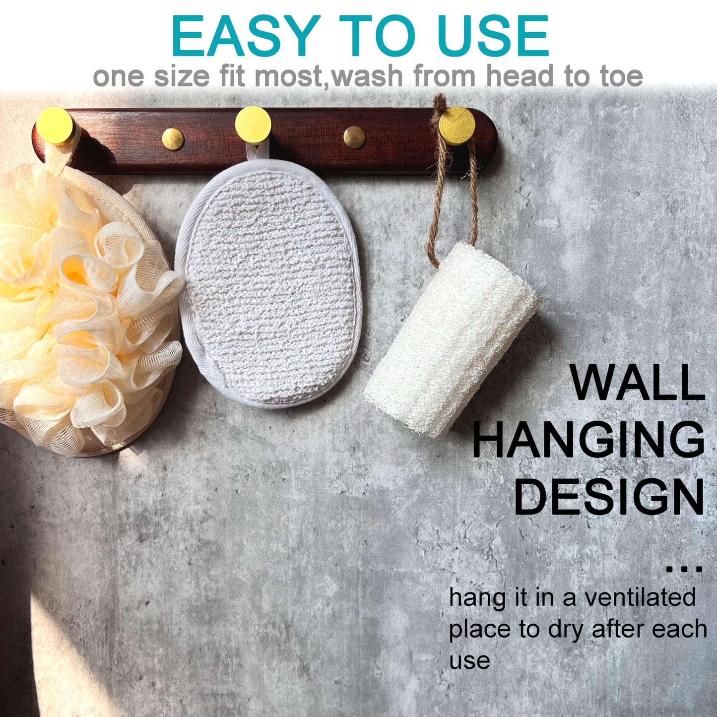 6 pcs/Set 4.3"×5.7" Natural Exfoliating Face Body Pad Loofah Sponge Facial Brush - Shower Scrubber - Body Bath Spa for Men & Women, Renewable Resource