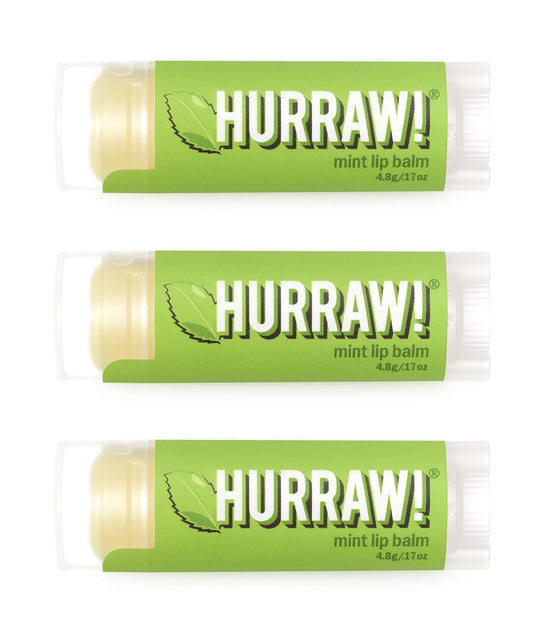 Hurraw! Mint Lip Balm, 3 Pack: Organic, Certified Vegan, Cruelty and Gluten Free. Non-GMO, 100% Natural Ingredients. Bee, Shea, Soy and Palm Free.