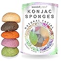 Konjac Sponge Set: Organic Skincare Facial for Natural Exfoliating and Deep Pore Cleansing 5 Piece Sampler Pack Infused with Charcoal, Turmeric, Green