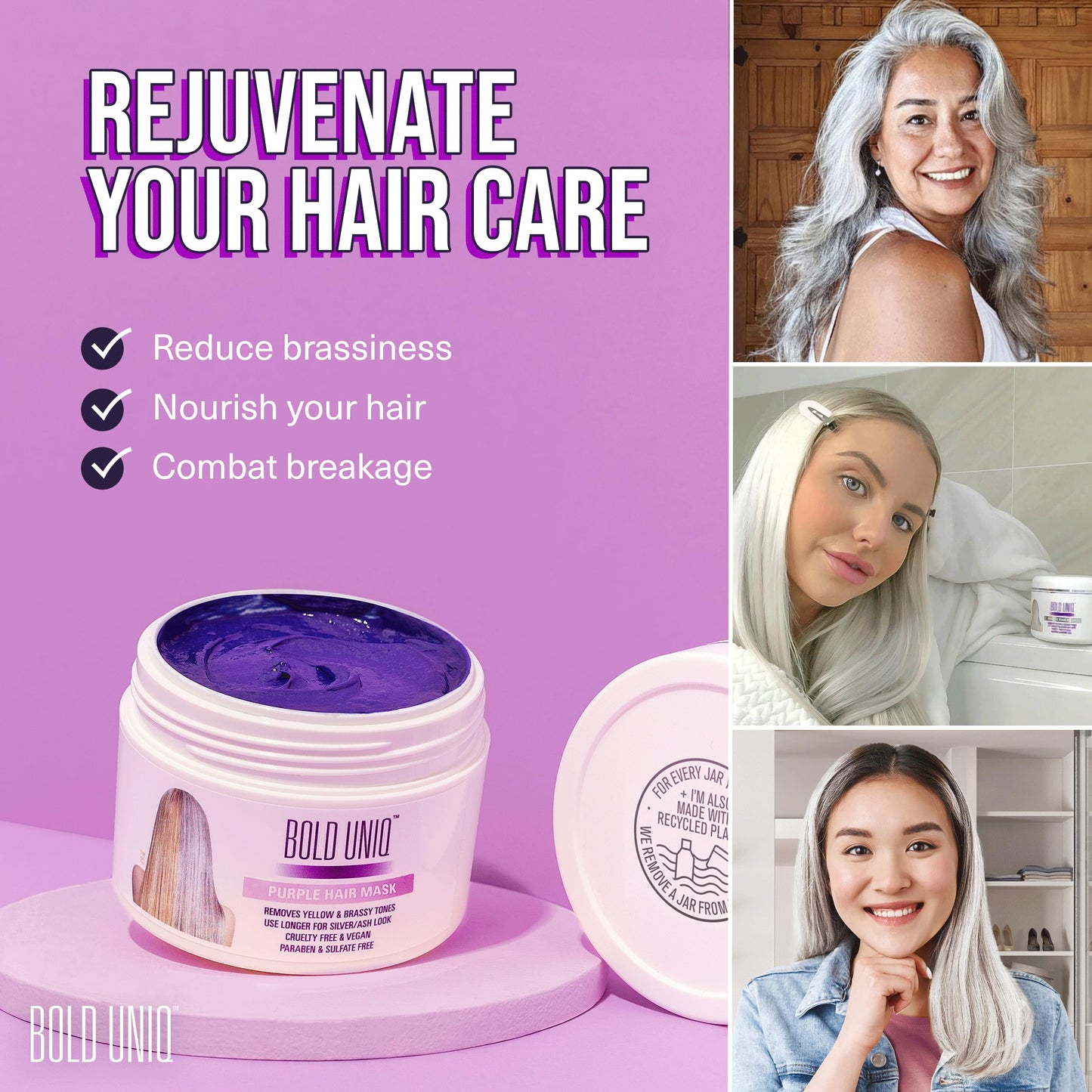 Bold Uniq Purple Hair Mask - Toner For Blonde, Platinum, Bleached, Silver, Gray, Ash & Brassy Hair - Remove Yellow Tones & Condition Dry, Damaged Hair Beauty and Personal Care BOLD UNIQ