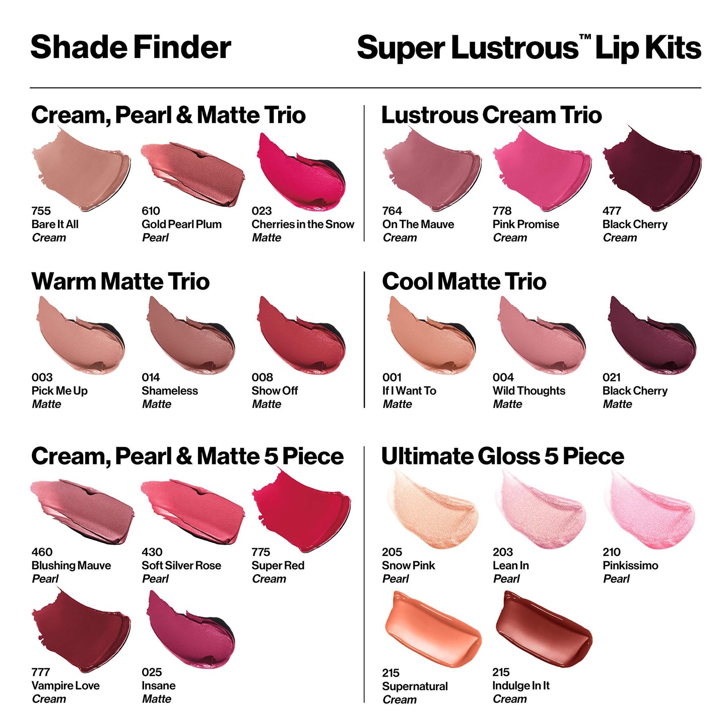 Revlon Super Lustrous 3-Piece Lipstick Gift Set, High Impact, Multi-Finish in Cream, Pearl & Matte, 755 Bare It All (Cream), 610 Gold Pearl Plum