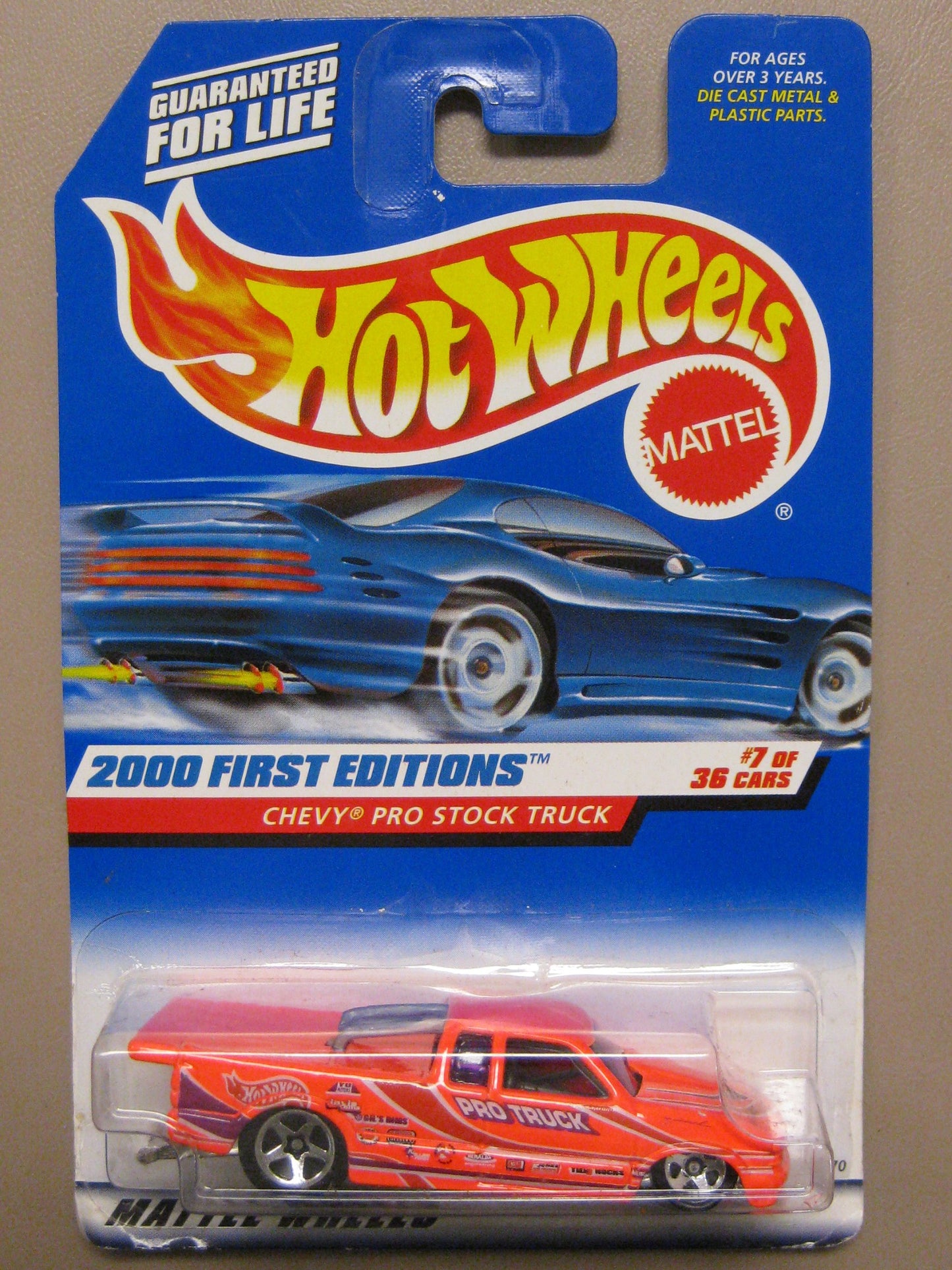 Hot Wheels - 2000 First Editions - Chevy Pro Stock Truck - Neon Orange - Collector #067 - 7/36 - Die Cast - Limited Edition - Collectible 1:64 Scale
