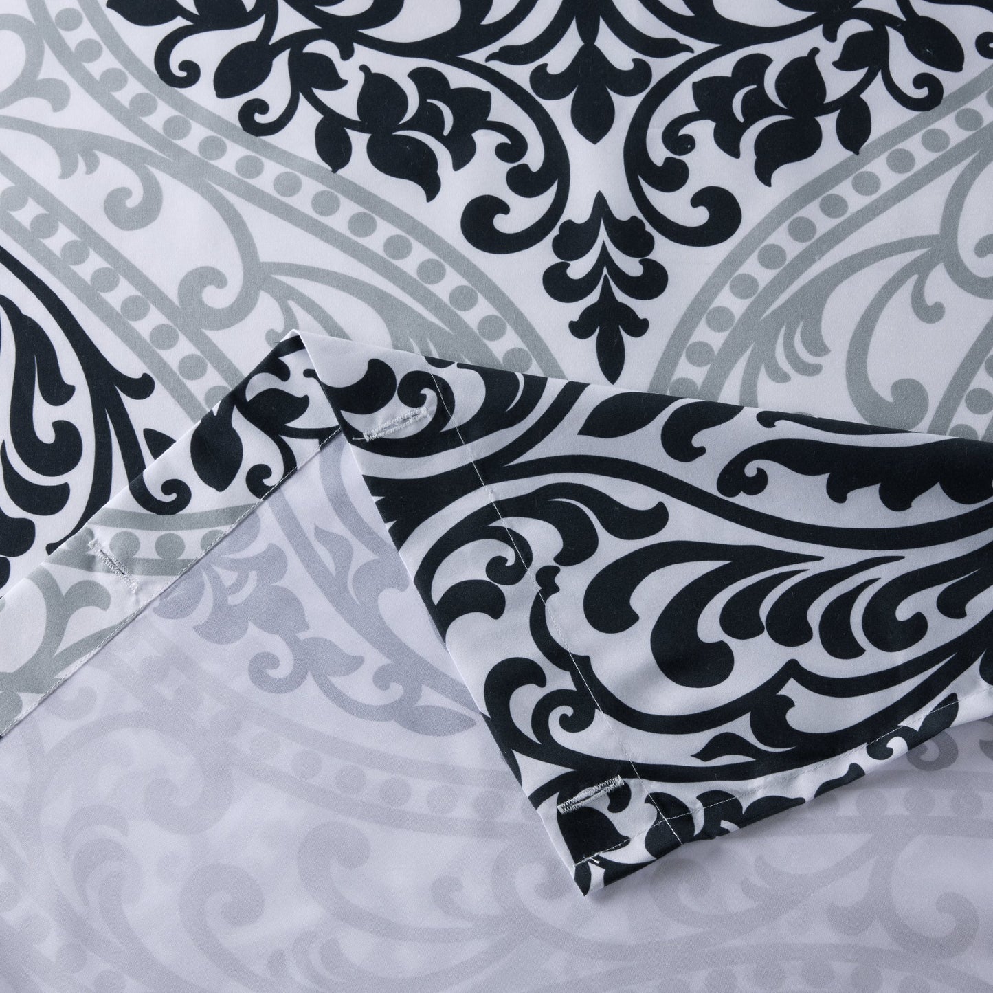 Comfort Spaces Coco Bathroom Shower Curtain Printed Damask Pattern Modern Cute Microfiber Fabric Bath Curtains, 72"x72", Black (CS70-0682)