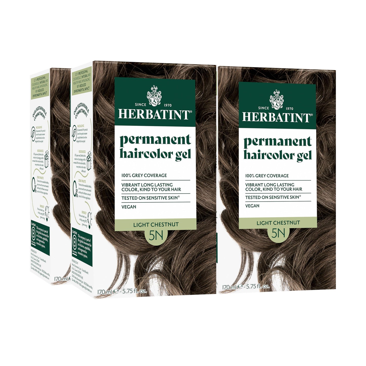 Herbatint Permanent Hair Dye - 5N Light Chestnut - For Up To 100% Gray Coverage of Resistant Gray Hair - Ammonia-Free, Alcohol-Free & Vegan - Salon