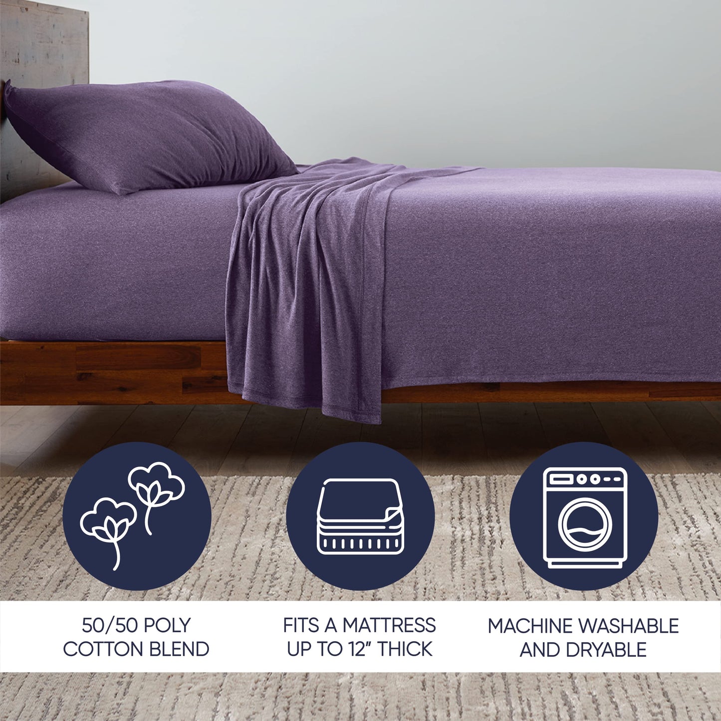 Ella Jayne Purple 4pc Jersey Knit Sheets Set (Twin Size, Deep Pockets)