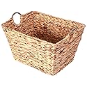 Vintiquewise Large Square Water Hyacinth Wicker Laundry Basket with Metal Handles