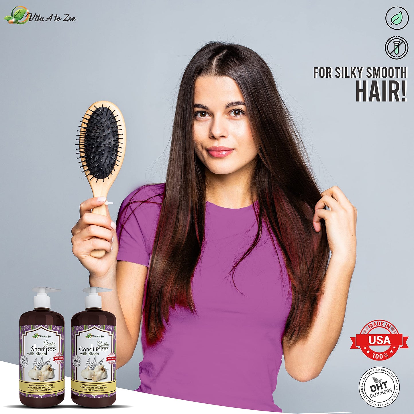 Vita A to Zee Garlic Hair Shampoo & Conditioner with Anti DHT Blocker - Garlic Natural Hair Treatment for Hair Growth, Loss, Thinning & Itchy Scalp