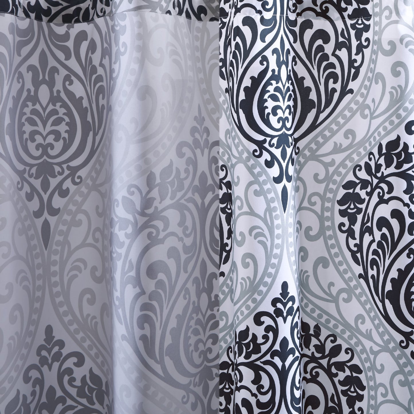 Comfort Spaces Coco Bathroom Shower Curtain Printed Damask Pattern Modern Cute Microfiber Fabric Bath Curtains, 72"x72", Black (CS70-0682)