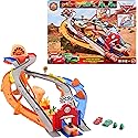 Mattel Disney and Pixar Cars Toy Playset, Lightning McQueen & Chicks Hicks & 2 Pitty Crew Vehicles, 2 Ways to Race, Race & Rescue Rescue Road Raceway