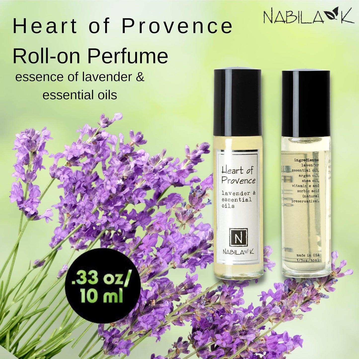 Nabila K Heart of Provence Lavender Roll-On Perfume Oil for Women | Alcohol-Free, Organic, Long-Lasting Fragrance | Travel Size, TSA Approved | 0.33 Beauty & Personal Care Nabila K