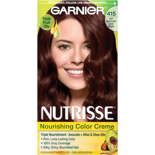 Garnier Nutrisse Nourishing Hair Color Creme, 415 Soft Mahogany Dark Brown (Raspberry Truffle) (Packaging May Vary) Beauty & Personal Care Garnier