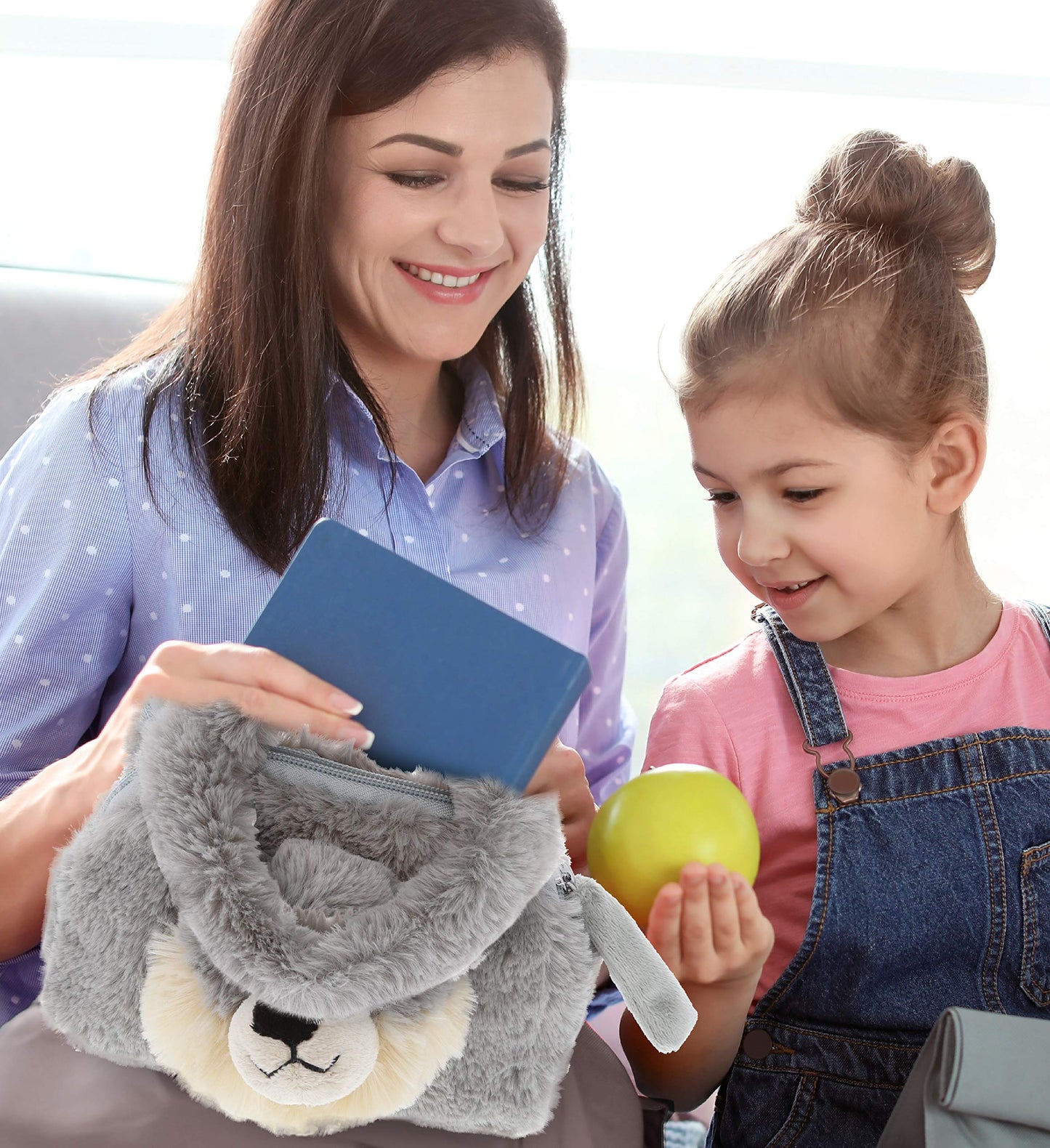 DolliBu Gray Wolf Plush Handbag - Super Soft Plush Stuffed Animal Purse for Children's Accessories, Kids Hand Bag Toy Purse, Pretend Play, Fluffy…