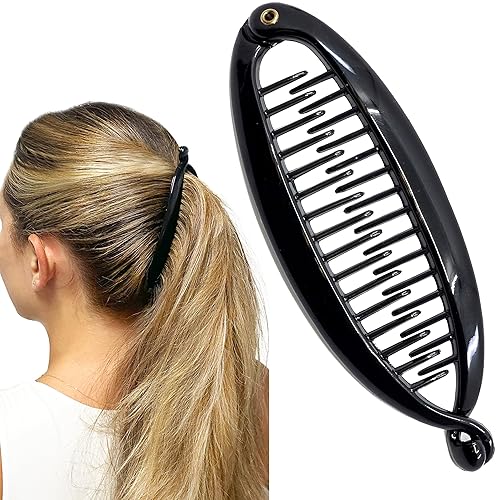 Camila Paris NV136 French Large Banana Clip Hair Comb, Flexible Banana Clips Hair for Thick Hair Ponytail Holder Interlocking Styling Clips for Women