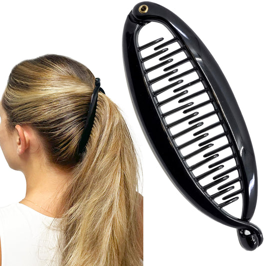 Camila Paris NV136 French Large Banana Clip Hair Comb, Flexible Banana Clips Hair for Thick Hair Ponytail Holder Interlocking Styling Clips for Women