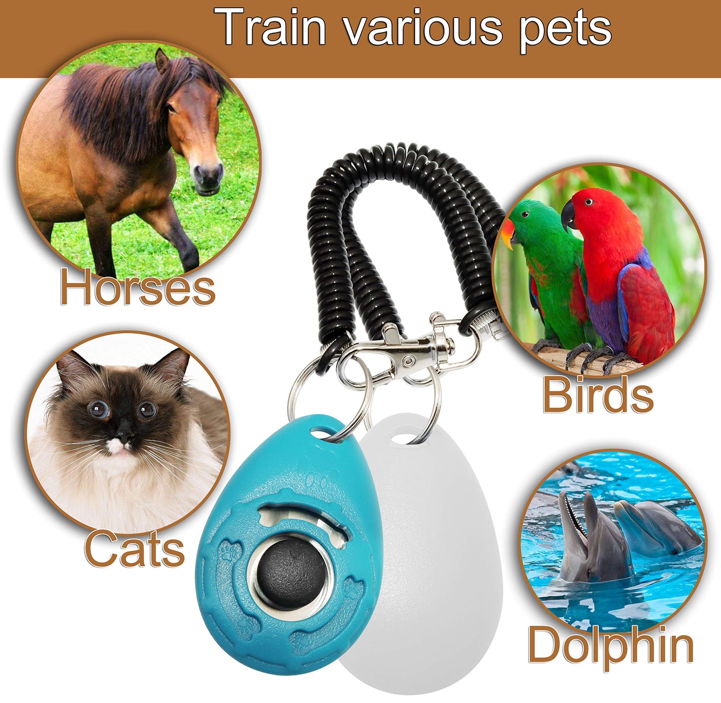 Training Clicker for Pet Like Dog Cat Horse Bird Dolphin Puppy with Wrist Strap, 2 Pack