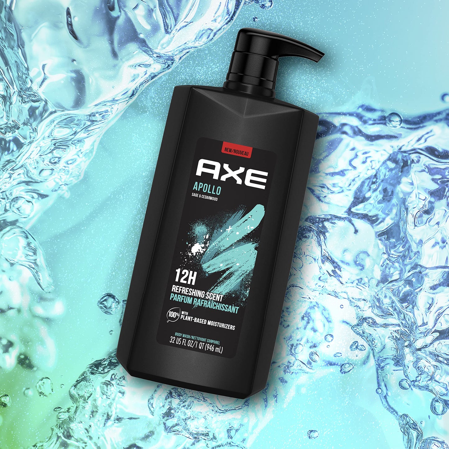 AXE Body Wash All-Day Fresh Shower Gel Apollo Sage & Cedarwood Men's Body Wash with Odor-Busting Prebiotics 32 oz Pump