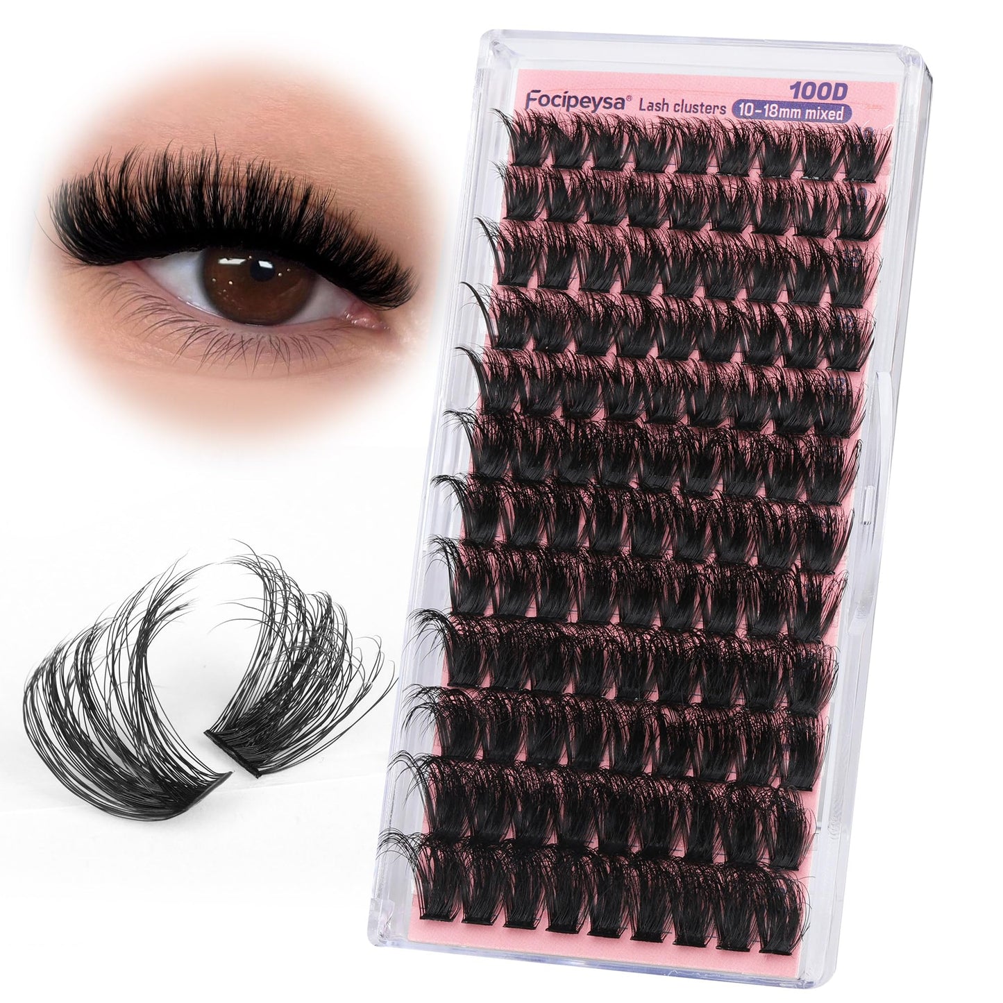 Focipeysa Fluffy Lash Clusters 100D Eyelash Clusters 10-18mm Fluffy Volume Individual Lashes D Curl Cluster Eyelash Extensions DIY Lash Extension Beauty and Personal Care Focipeysa Default Title