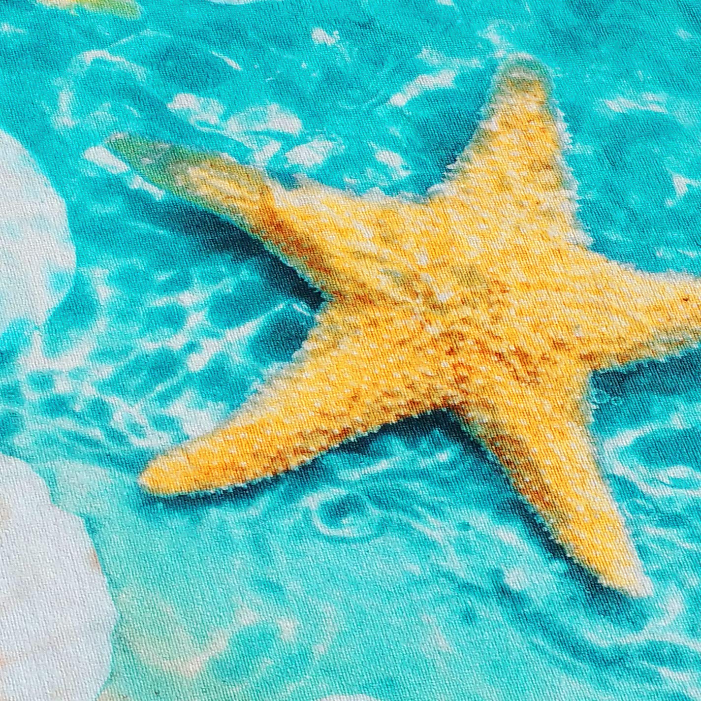 Softerry Starfish & Seashells Beach Towel 30 x 60 inch Velour Terry 100% Cotton, Blue and Sand