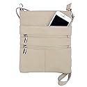Roma Leathers Mini Cross Body Purse - Multi Pocket Double Zipper Handbag - Premium Cream Leather - Adjustable Shoulder Strap - Convenient Travel Bag…