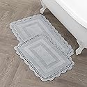 Laura Ashley Absorbent Bath Mat Reversible Crochet Soft and Plush Bathroom Mat 100% Cotton 2-Piece Bath Rug Set, Light Grey