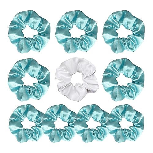 LADY&HOME Bridesmaid Hair Ties, 10 Packs Scrunchies, Proposal Gifts Favors for Bachelorette Party, Bridal Party, Bridal Shower (Blue)