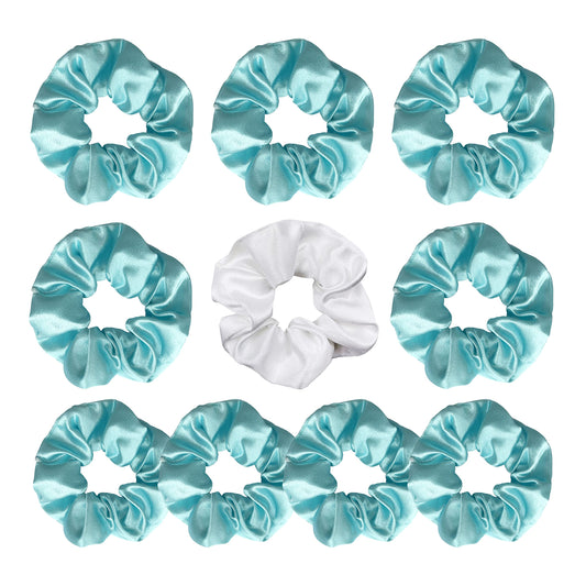LADY&HOME Bridesmaid Hair Ties, 10 Packs Scrunchies, Proposal Gifts Favors for Bachelorette Party, Bridal Party, Bridal Shower (Blue)