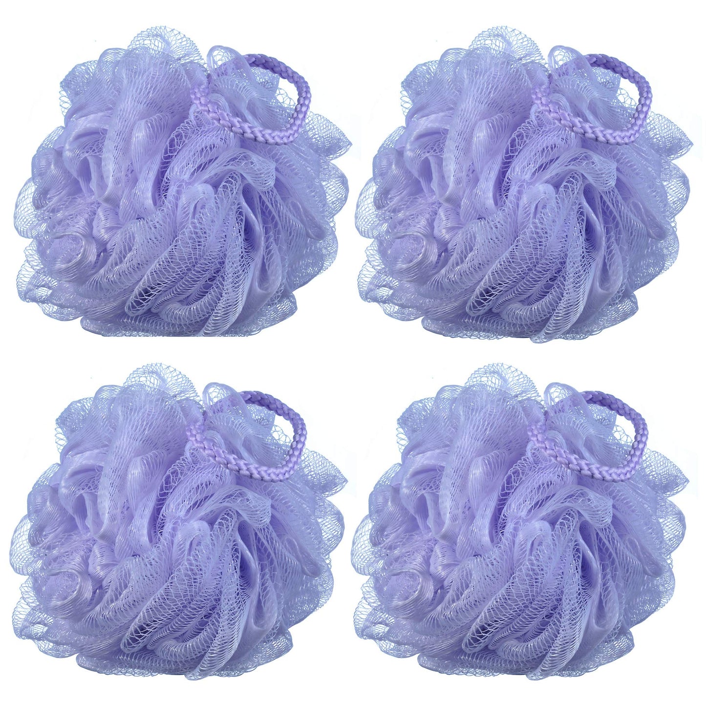 iboodi 60g/pcs Purple Mesh Bath Sponge Shower Pouf Loofahs Shower Puff Pack of 4 (Purple)