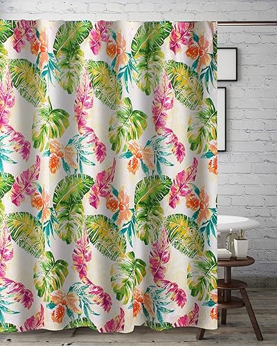 Greenland Home Tropics Shower Curtain, 72x72-inch, Coral