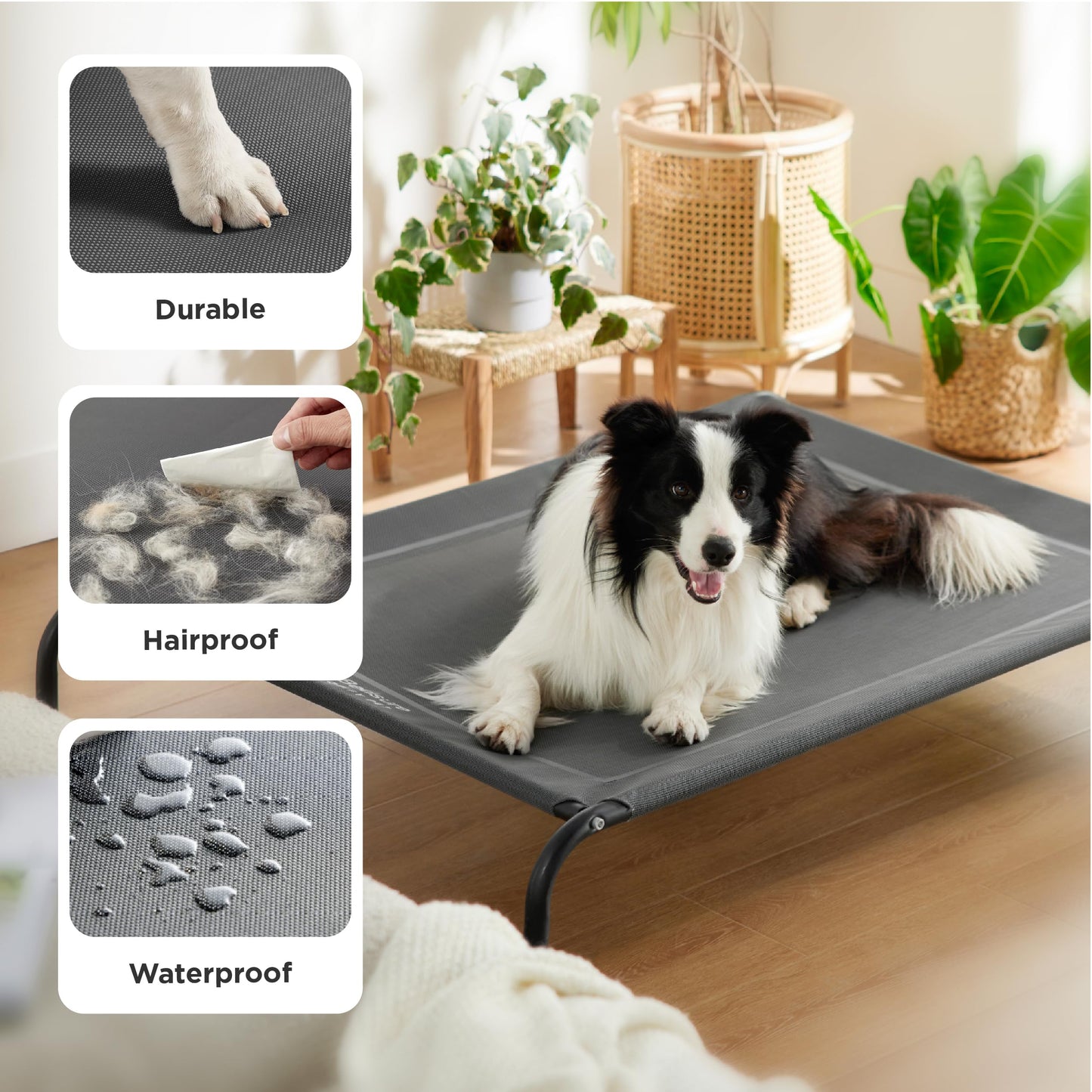 Bedsure Outdoor Elevated Dog Bed, Large Size Portable Raised Cot with Breathable Mesh, Skid-Resistant Feet for Indoor & Outdoor Use, Grey 49"