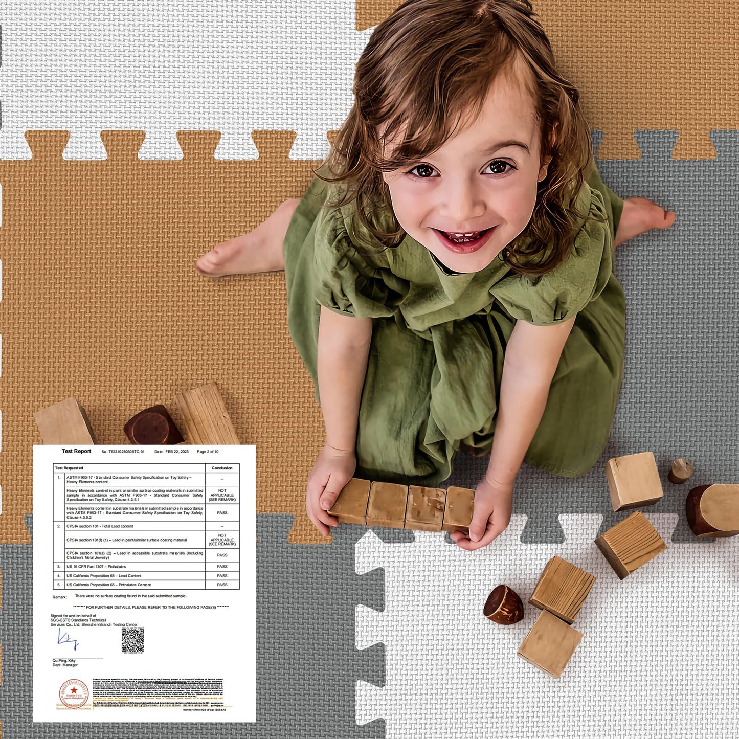 16 Tiles Baby Play Mat – 0.6" Thick EVA Foam Interlocking Floor Tiles, Soft Play Mat for Babies, Toddlers & Kids (White-Brown-Grey)