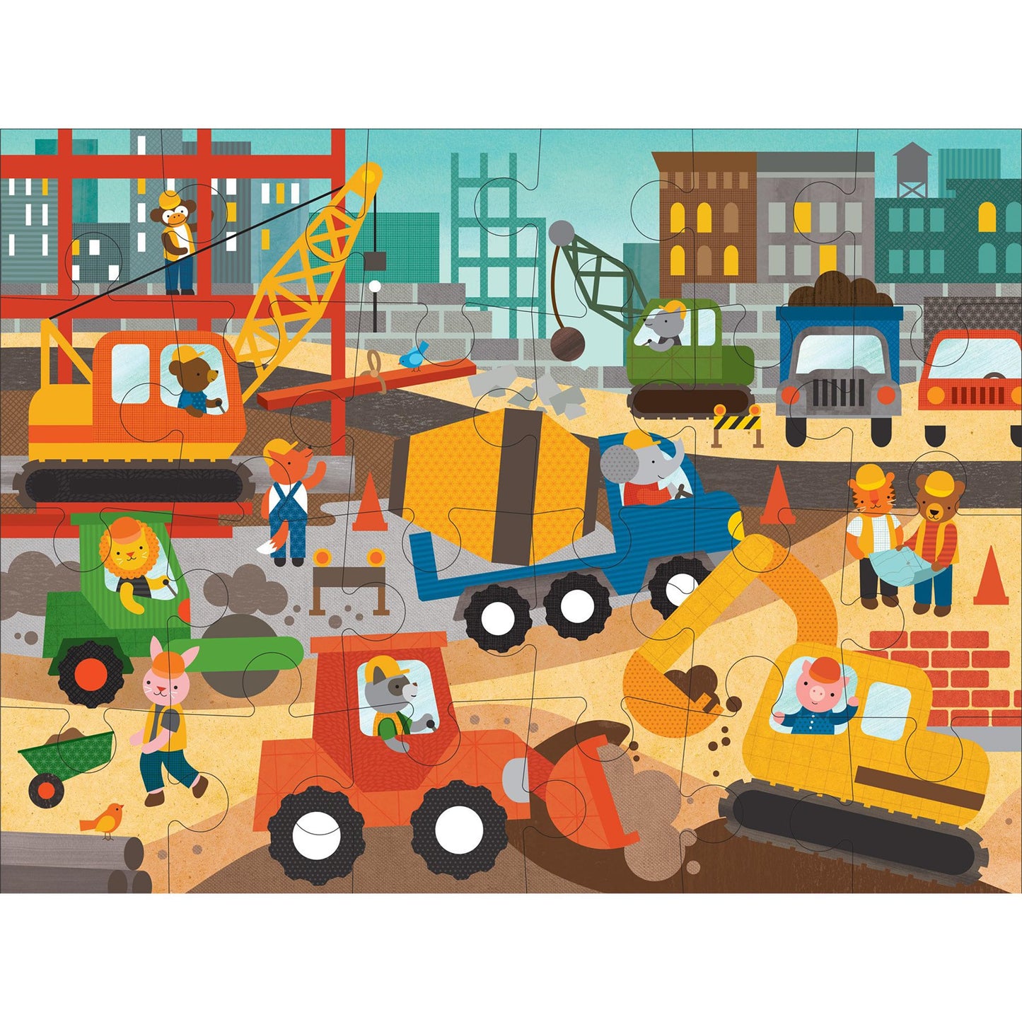 Petit Collage Floor Puzzle Construction Site 24 Pieces | Large Puzzle for Kids | Completed Puzzle 18" x 24" | Great Gift for Kids 3+