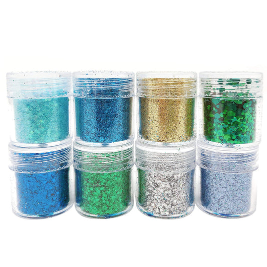 allydrew Chunky Glitter for Hair Face Makeup Nail Art Decoration (8 Colors), Blue Green