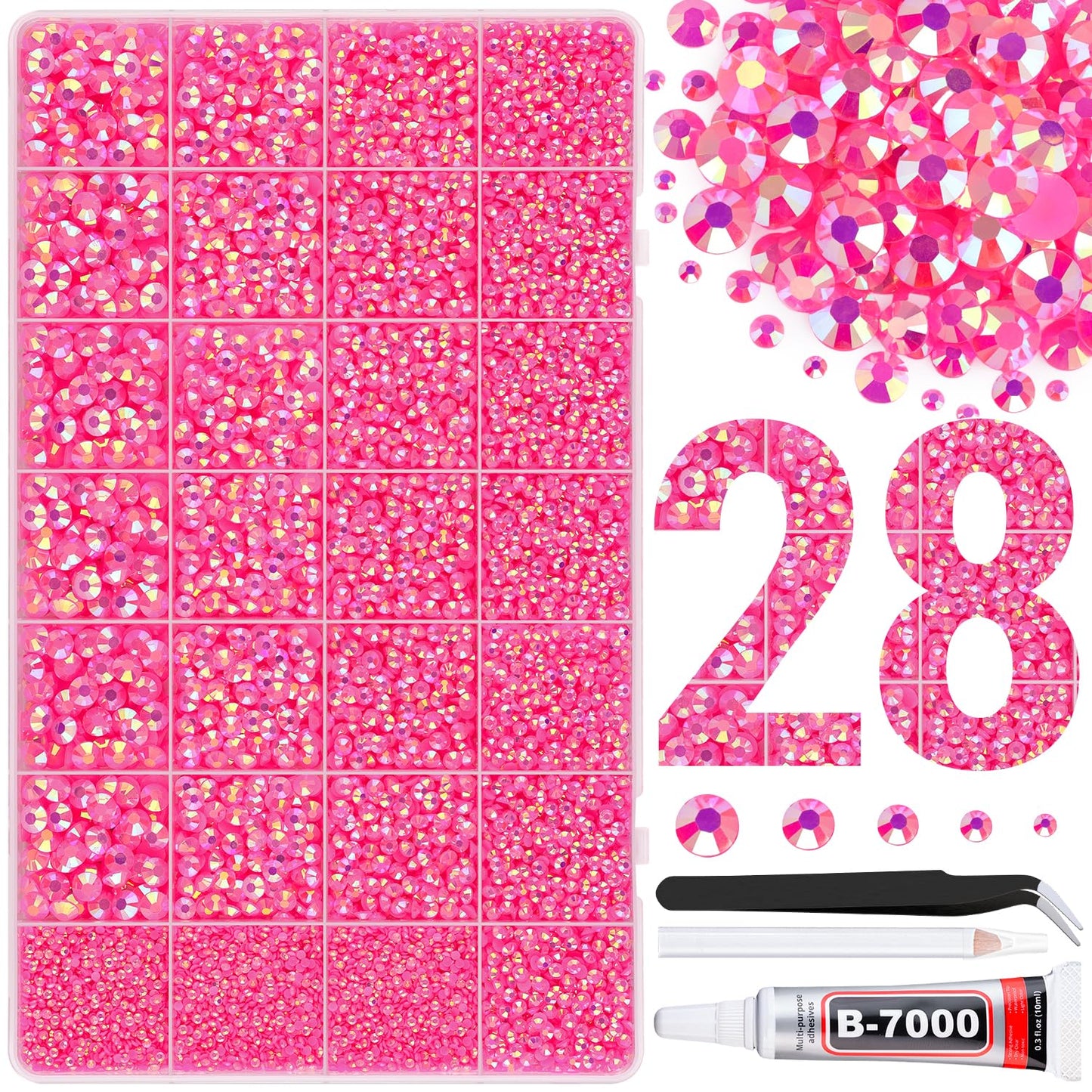 30000Pcs Resin Rhinestones for Bedazzling with Tweezers, Hot Pink AB Rhinestones for Crafting with B7000 Jewelry Glue for DIY Crafts Clothing Tumblers Beauty and Personal Care TINKRSTUFF Default Title