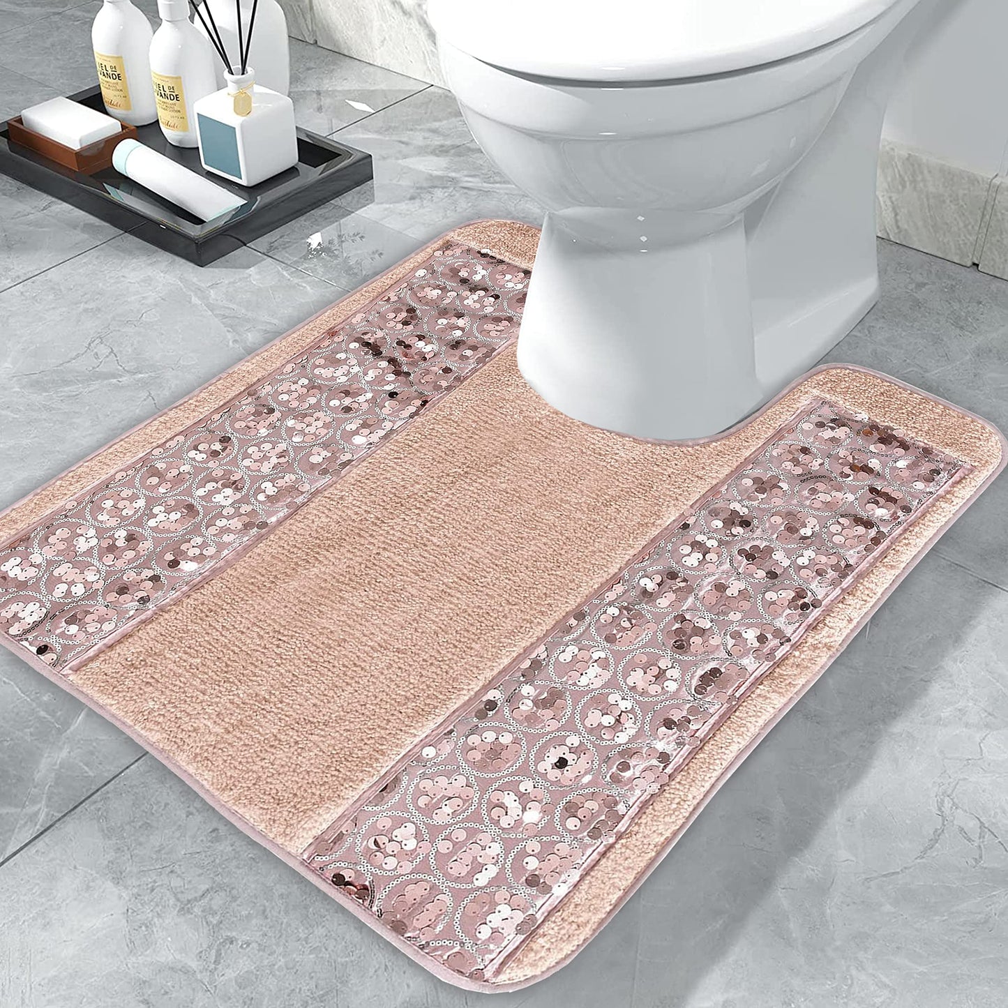 Popular Bath Sinatra Contour Bath Silver Modern Classic Bath Accessories Decorative Beautiful Hollywood Design Bathroom Accessories, Contour Rug size…