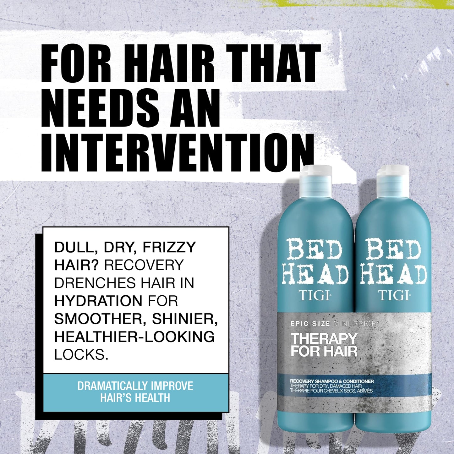 TIGI Bed Head Urban Antidotes Recovery Shampoo and Conditioner Set for Dry, Damaged Hair, 25.36 fl oz, 2 Count