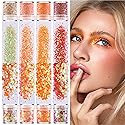 GABOX 8-Jar Sunset Orange Glitter Set, Holographic Fine Powder & 1mm & 2mm & 3mm Sequins Flakes Set for Cosmetic - Nail - Resin, Iridescent Art