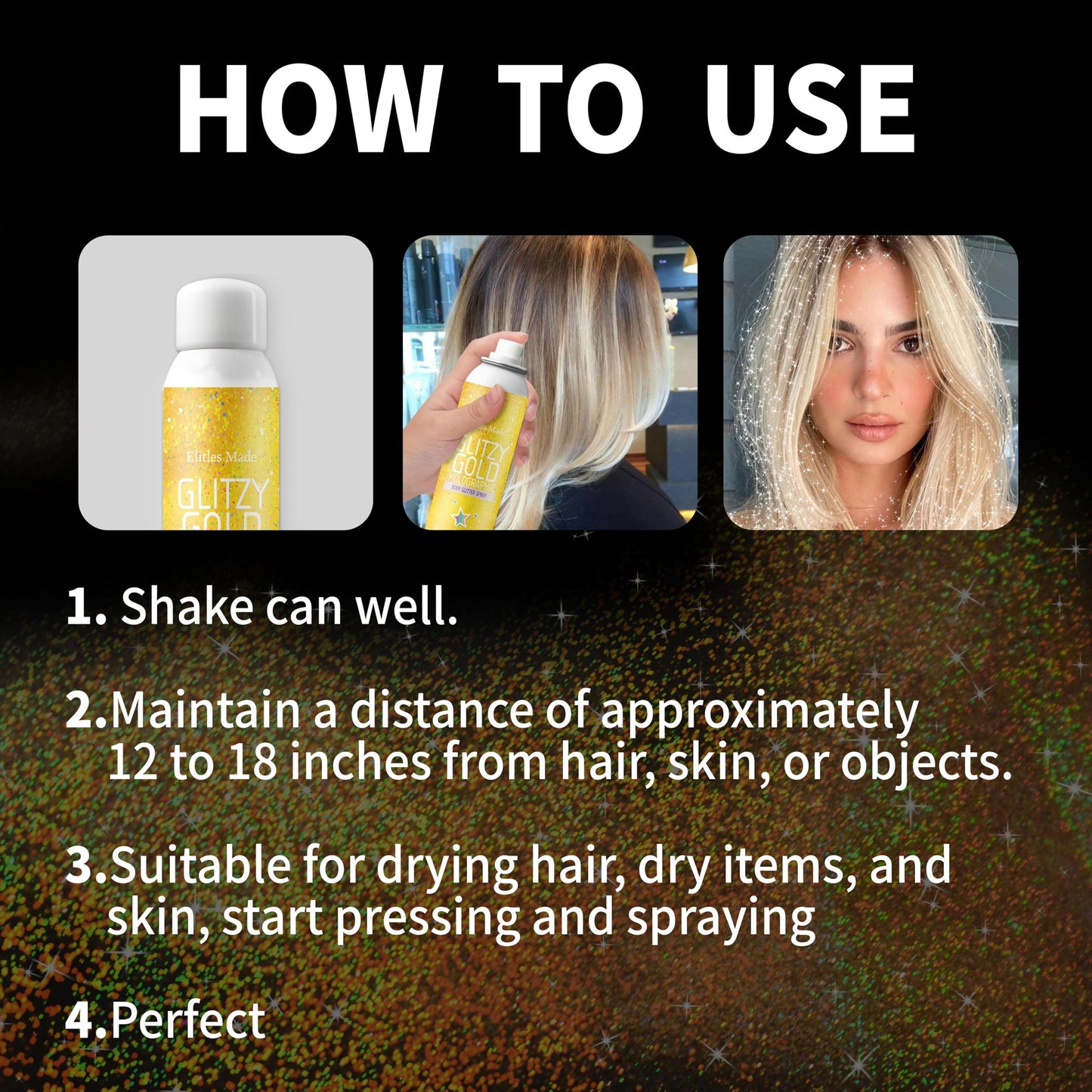 Elitles Made Hair Glitter Body Glitter Spray, 150ML Glitter Hairspray Gold Glitter Spray for Hair and Body, Hair Glitter for Kids Women, Body Shimmer
