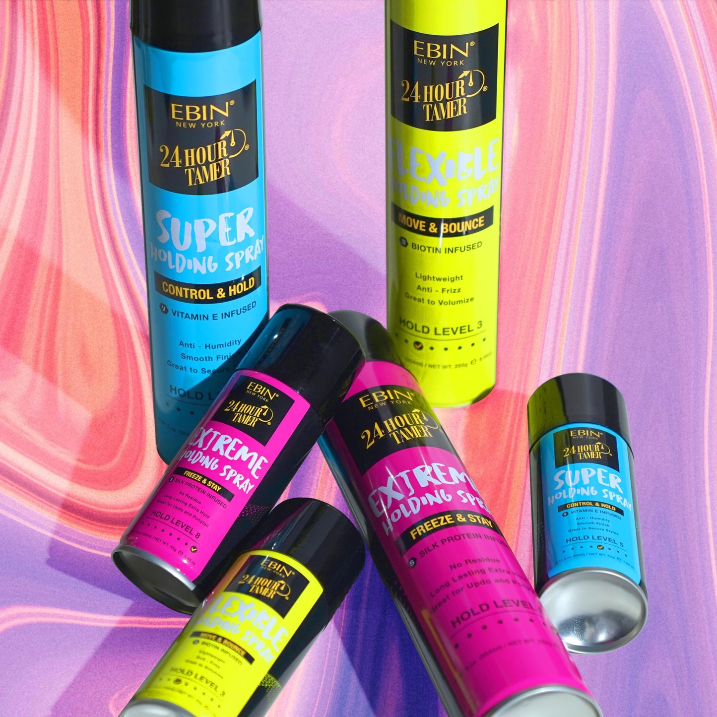EBIN NEW YORK 24 Hour Tamer Super Holding Spray - Contol & Hold 1.94oz/ 80ml | Tames Frizz & Flyaway, Gives High Shine & Volume, All Day Hold