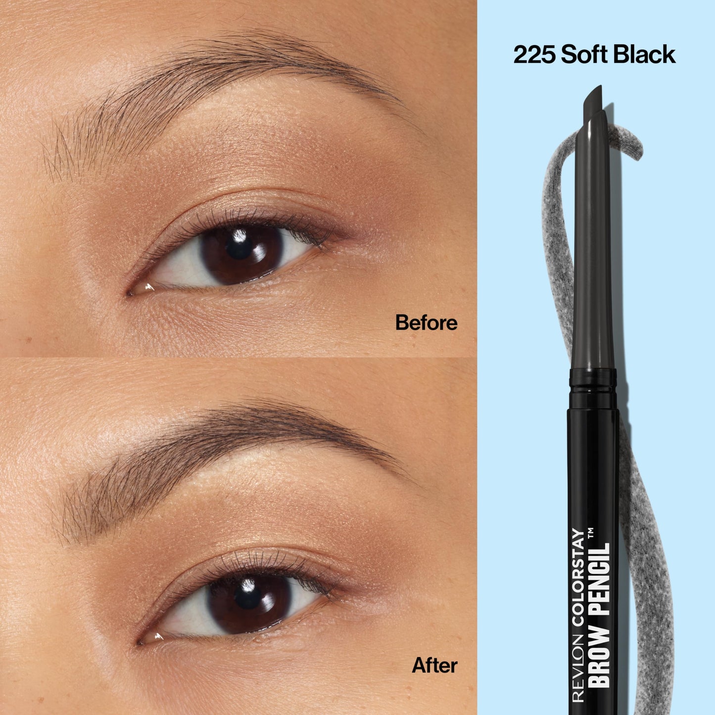 Revlon ColorStay Eyebrow Pencil with Spoolie Brush, Waterproof, Hair-Like Strokes for Natural Looking Brows, 225 Soft Black, 0.021 oz
